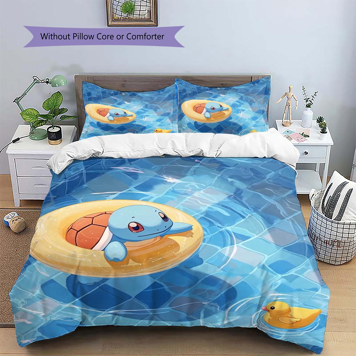 

Squirtle Patterned Pillowcase & Duvet Cover Set Anime Trendy Decor Bedding for Bedroom Wonderful Gift for Fans.-TING 135x200cm