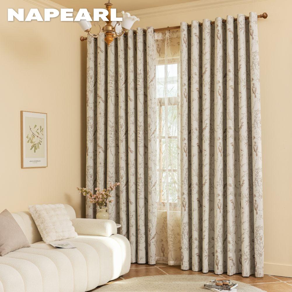 1PC NAPEARL French Retro High-end Beige Printed Curtains Full Blackout Curtains for Bedroom Living Room Balcony Window for Home Decor