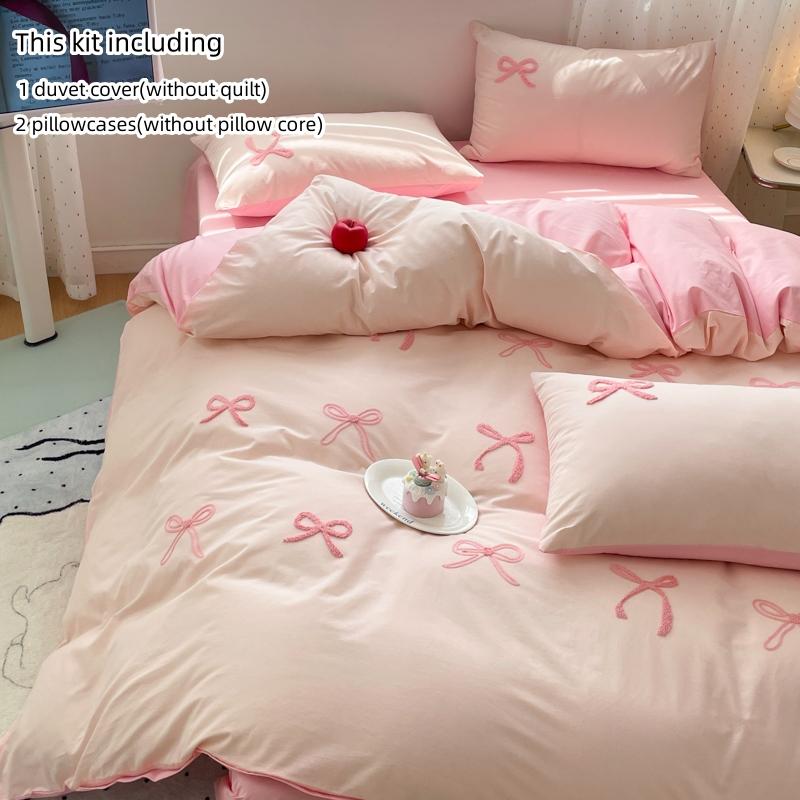 Roze Strik Borduurwerk 3-delige Dekbedset Comfortabele Sprei Beddengoed Voor Alle Seizoenen 168x229cm 3pcs