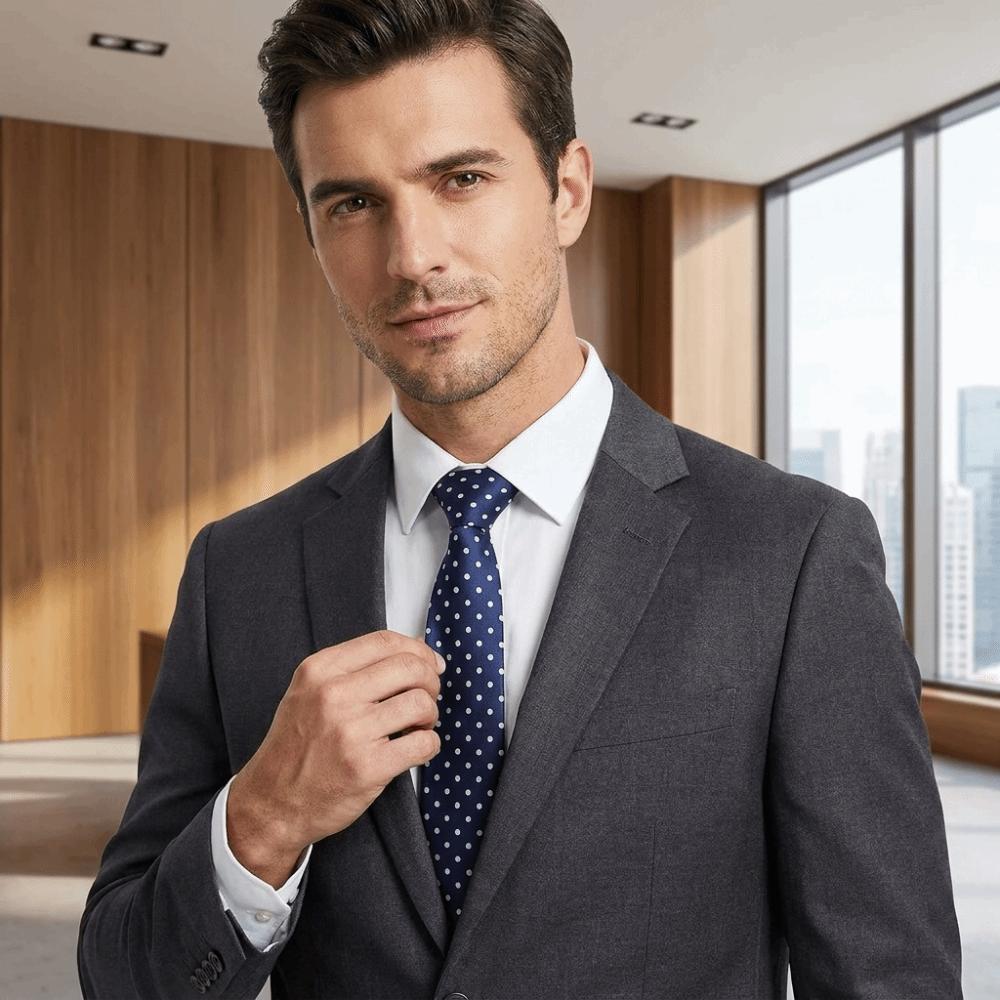 8CM Width Men Tie Polyester Material Business Necktie Fashion Polka Dot Formal Necktie  Interview