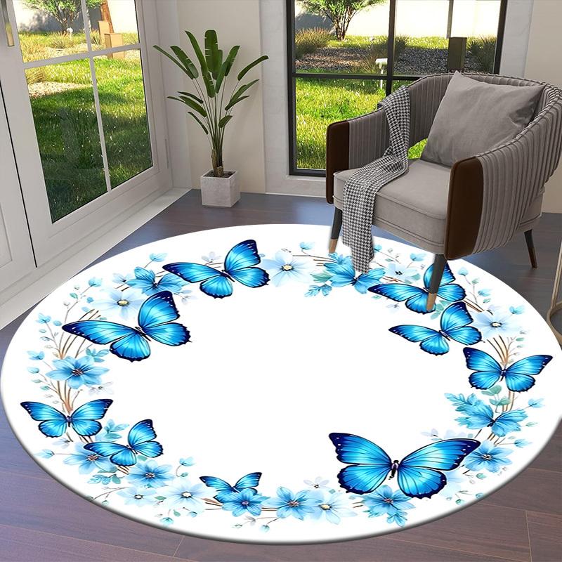 1pc Office Carpet Chair Mats Blue Butterfly Floral Wreath Design Perfect for Decorating Office Chairs, Living Rooms, Or Bedrooms