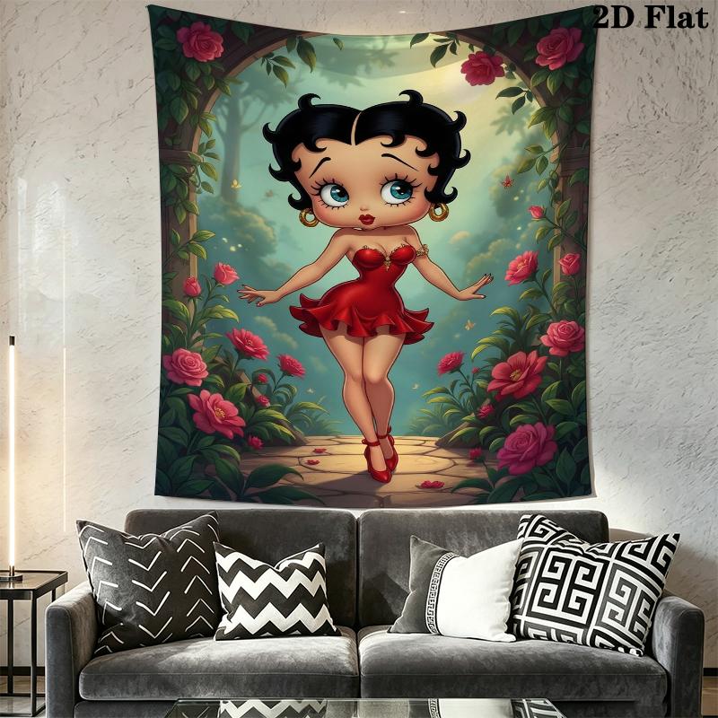 betty boop Wall Tapestry Aesthetic Wall Hanging Printed Fabric Blanket Decorative Tapestries for Bedroom Living Room Home Decor
