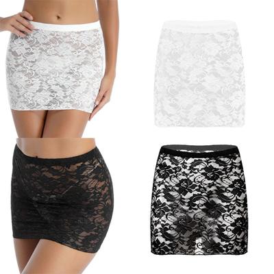 Women's Sheer Lace Mini Skirt: Flower Pattern See-through Mid Waist Elastic Waistband Nightwear