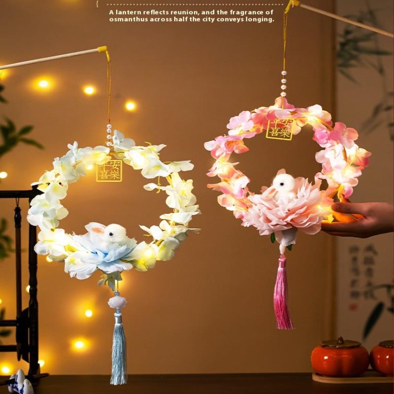 Diy Material Bag Children'S Rabbit Lantern Moon Handmade Lotus Flower Lanterns Glowing Handheld Mid-Autumn Festival Lamp