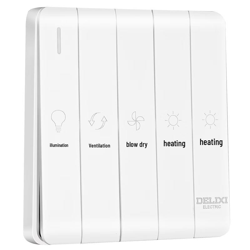 DELIXI 5-Gang Bathroom Heater Control Panel Switch