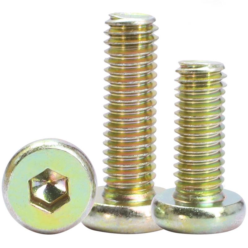 Șurub cu cap rotund plat cu hexagon interior din zinc placat cu fier pentru mobilier (M6/M8)