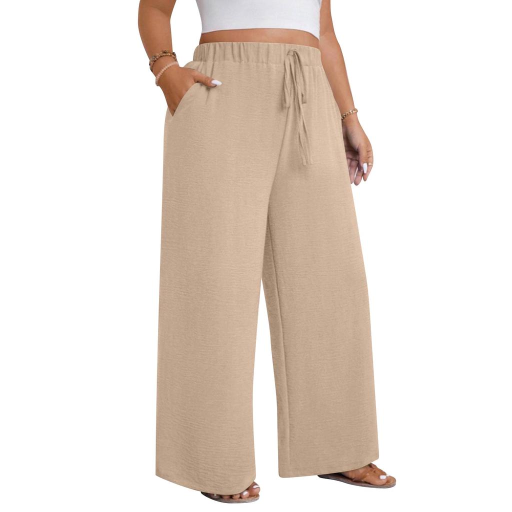 Pantalon Décontracté Mode Femme Grande Taille Coupe Ample Cordon de Serrage Jambe Large Jambe Droite