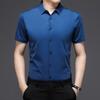 High End Ice Silk Shirts Men Short Sleeve Business Wrinkle Shirt Single Breasted Elastic Tops Luxurious Wedding Clothes