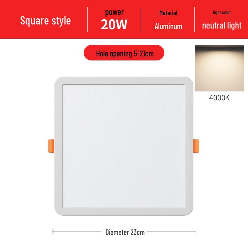 Square Recessed Ceiling Downlight Panel for Living Rooms
