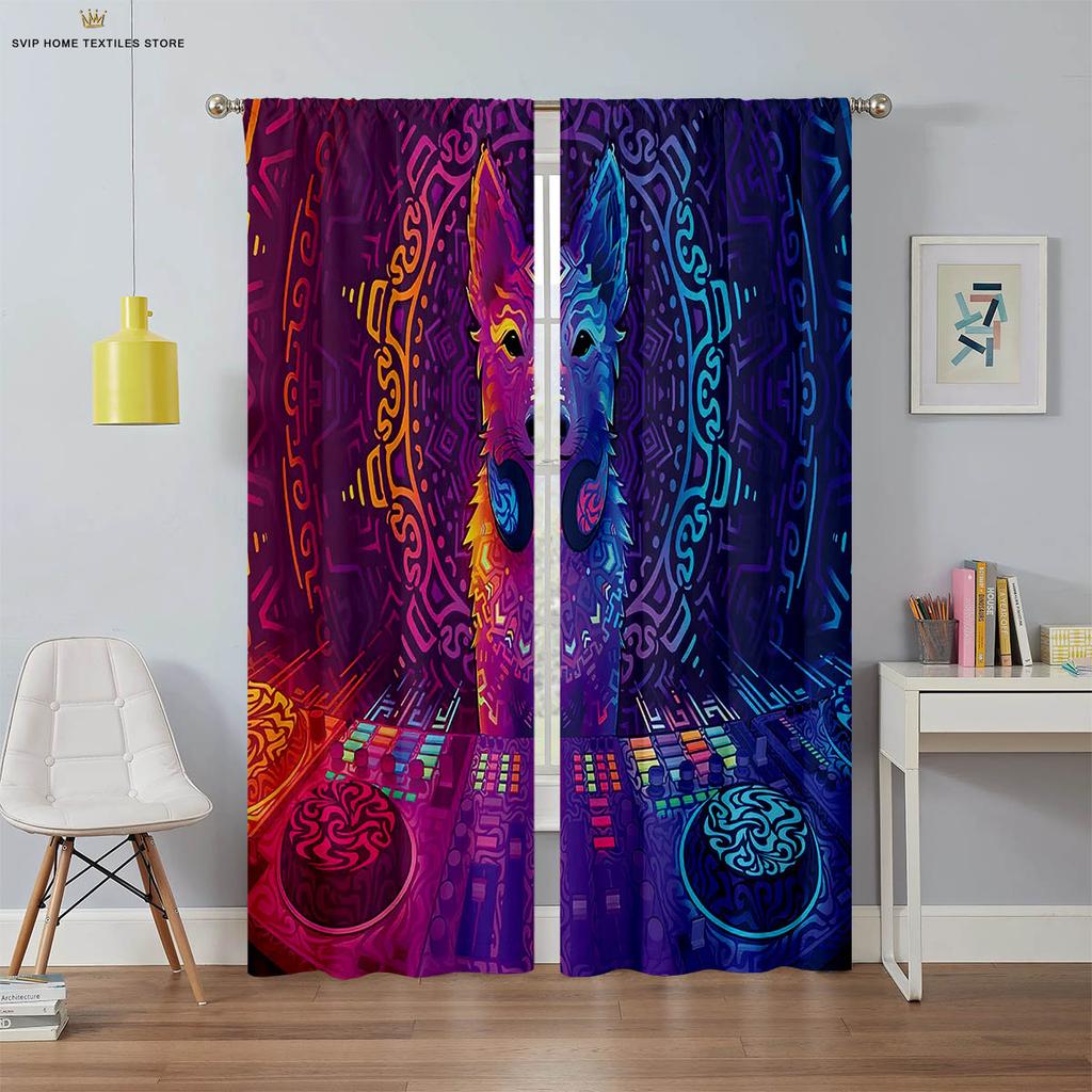 Tier Star und Wolf 3D-gedruckte Vorhänge, Geeignet für Schlafzimmer, Wohnzimmer, Arbeitszimmer, Küche, Fensterdekoration, 2 Stück