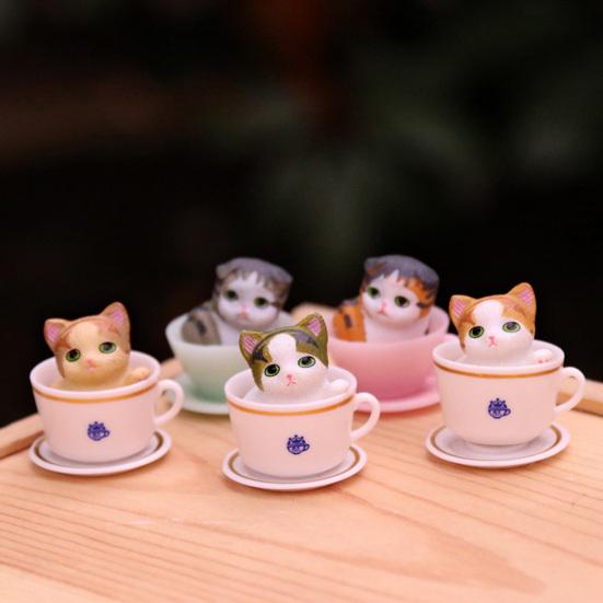 8Pcs Cat Ornament Mini Hand Painted Realistic Collectible DIY Accessories Adorable Cake Topper Teacup Cat Figurine Desktop Decor