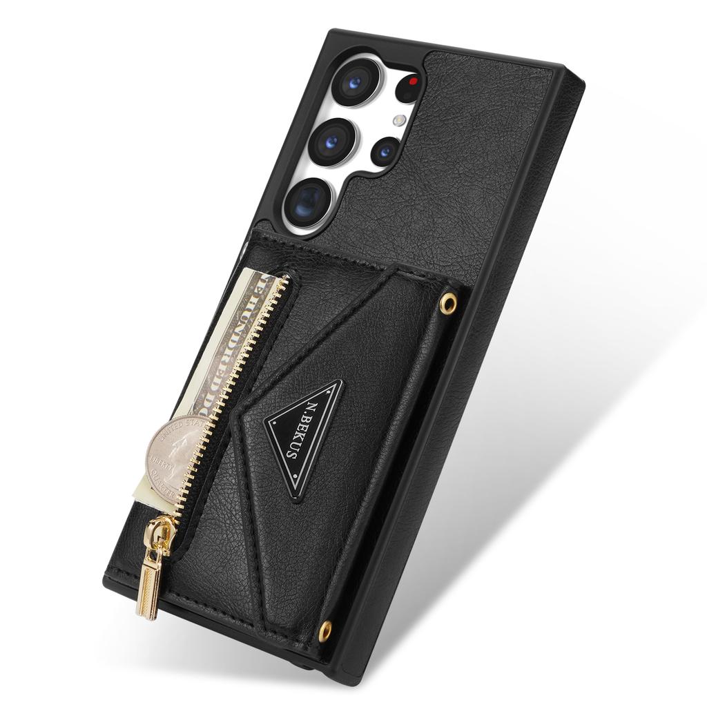 N.BEKUS For Samsung Galaxy S24 Ultra Phone Case Zipper Card Holder Cover with Shoulder Strap