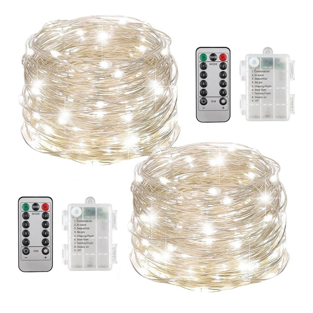 2Pcs Battery Box String Lights With Remote Control 8 Functions For Indoor Christmas Weddings