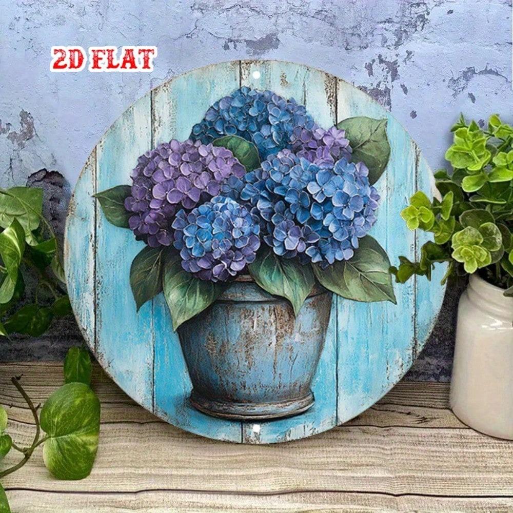 

Vintage Hydrangea Metal Wall Art Blue Purple Floral Decor Round Sculpture 20x20 разноцветный