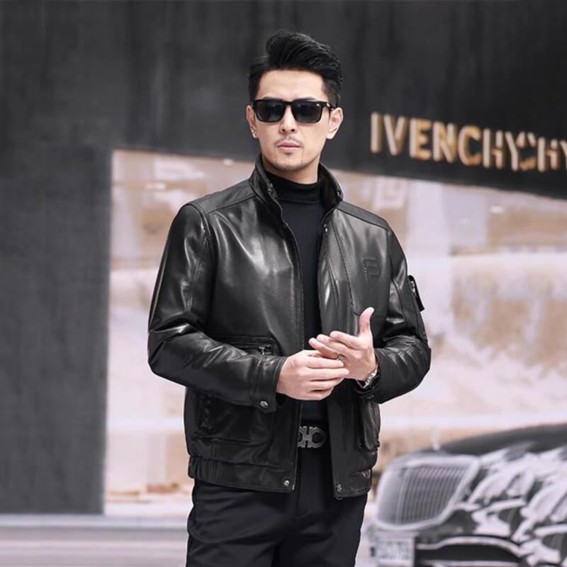 Kaiser Men's Goatskin Leather Stand Collar Down Jacket