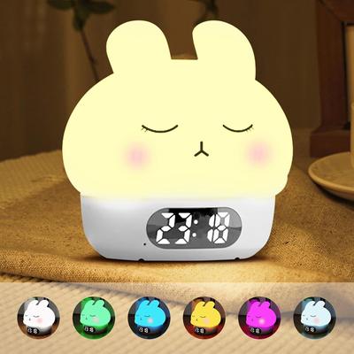 Cartoon Rabbit Alarm Clock Rechargeable Digital Clock Dual Alarms Snooze Bedside Clock with Colorful Light