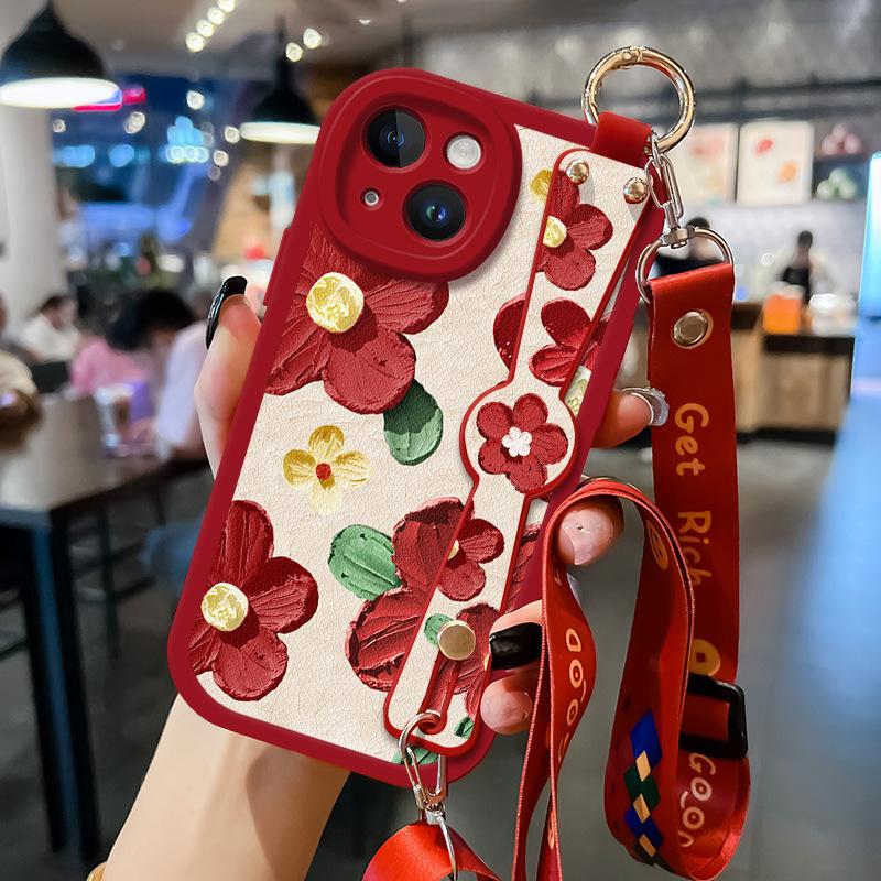 Customized Apple Mobile Phone Case 16 Pro Max Lanyard Sweet Girl Full Bag Crossbody Wristband iPhone 15 14 13 12 11 Plus Casing