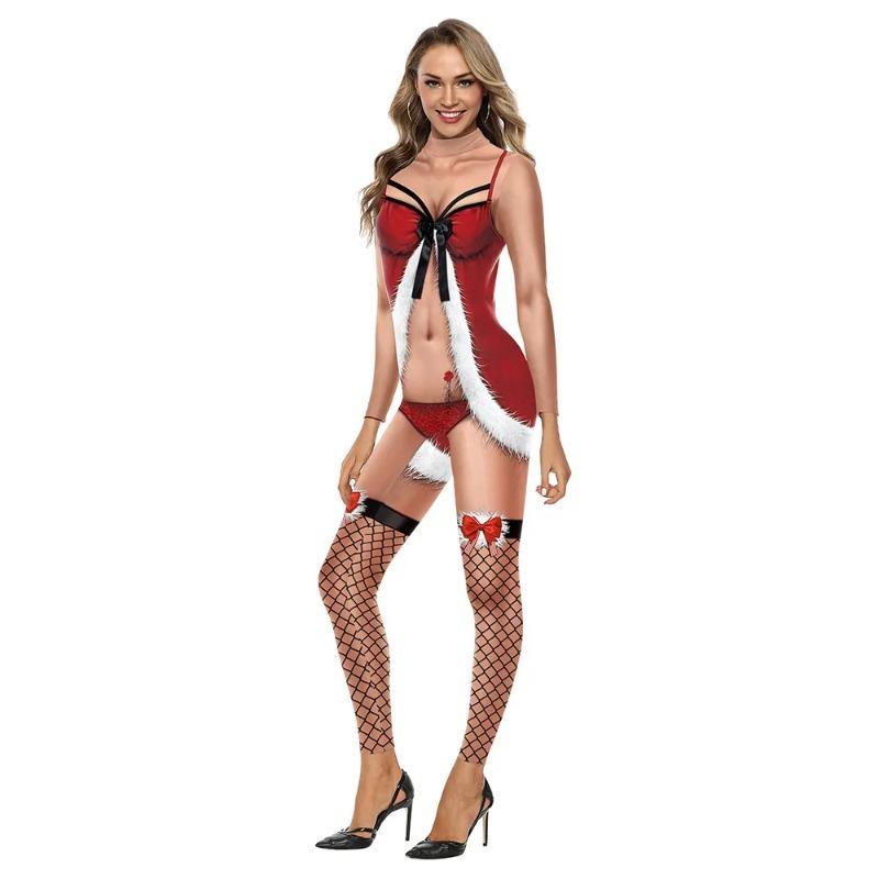 Christmas Jumpsuits Sexy Flesh Rompers Xmas Party Cosplay Women Bodysuit Party Slim Long Sleeve Playsuit Rave Outfits