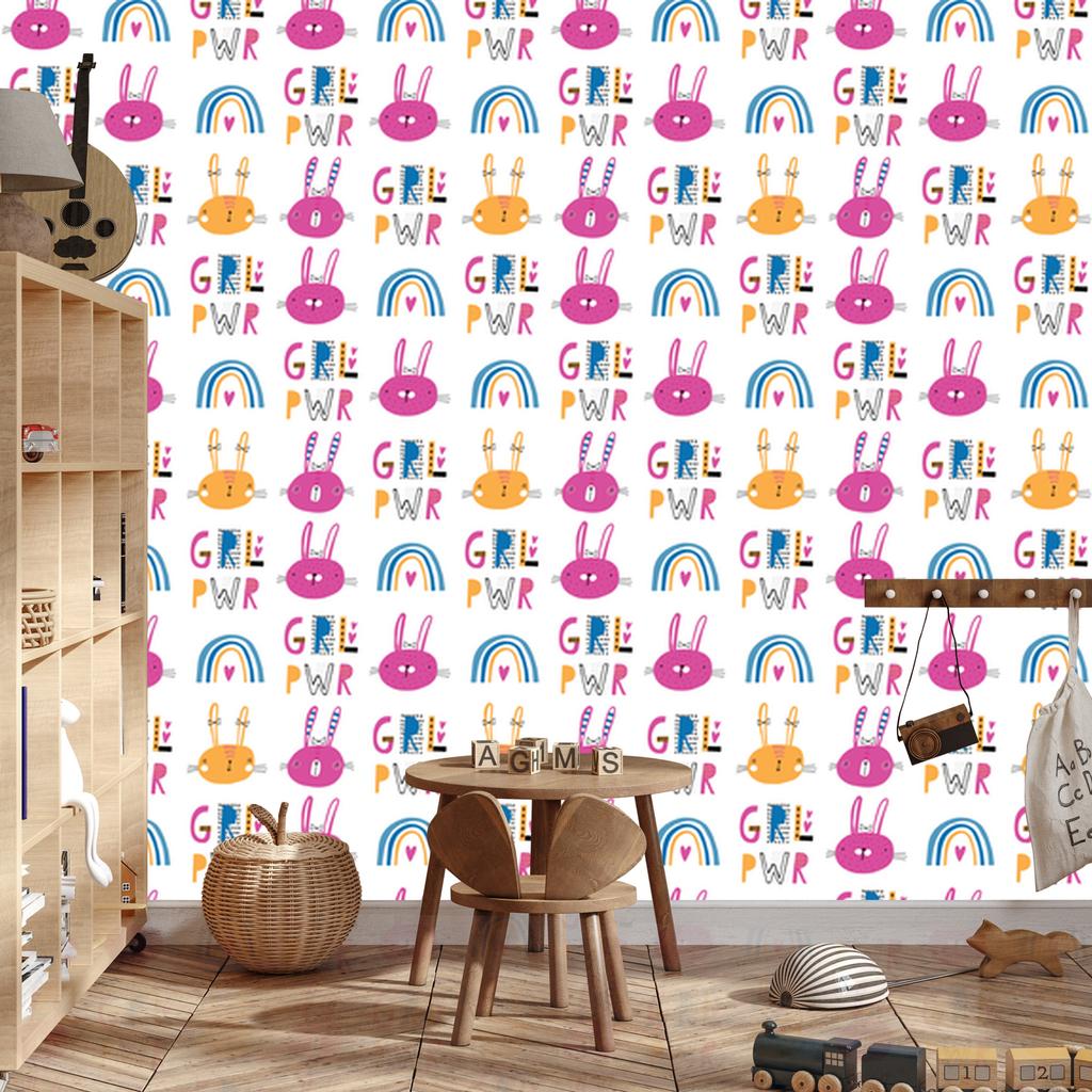 Wallpaper Colorful rabbits rainbows for living room and bedroom 50x1000