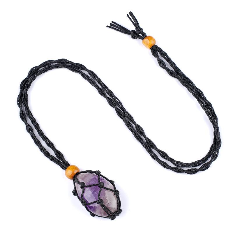 1pc Natural Stone Pendant String Bag Necklace Adjustable Braid Sweater Chain Necklace for Men and Women Jewelry