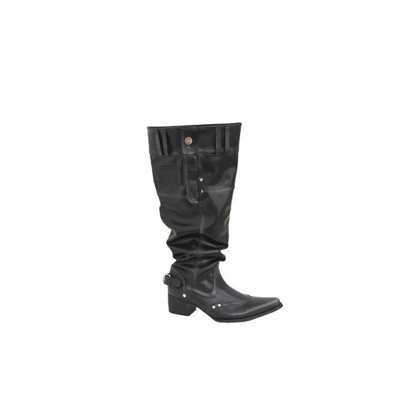 Vintage Knight Boots Spice Girls But Knee Boots Big Boots Women Pointed Thick Heel Skinny Pile Boots Women