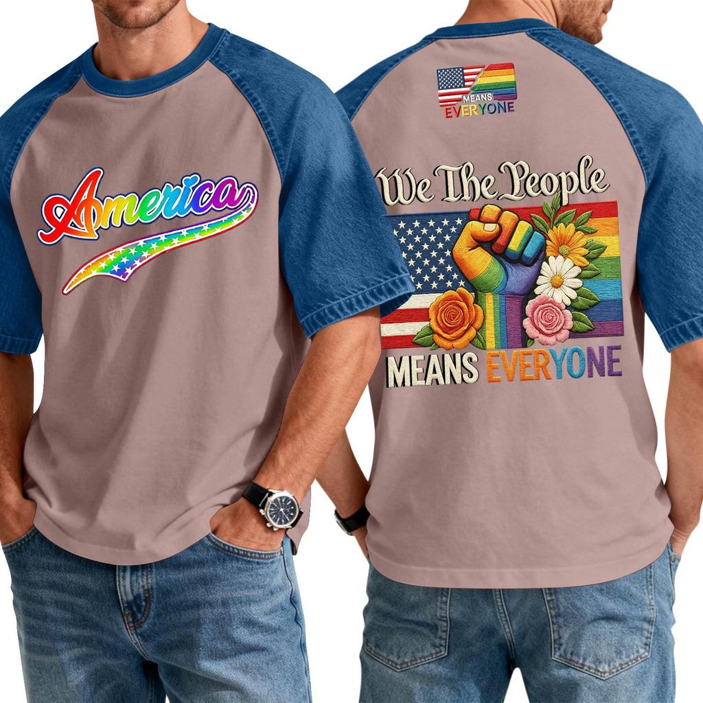Men's Casual Short Sleeve T-Shirt Denim Patchwork Comfortable Fit Crew Neck Top with Printed Graphic Design Suitable for Everyday Wear