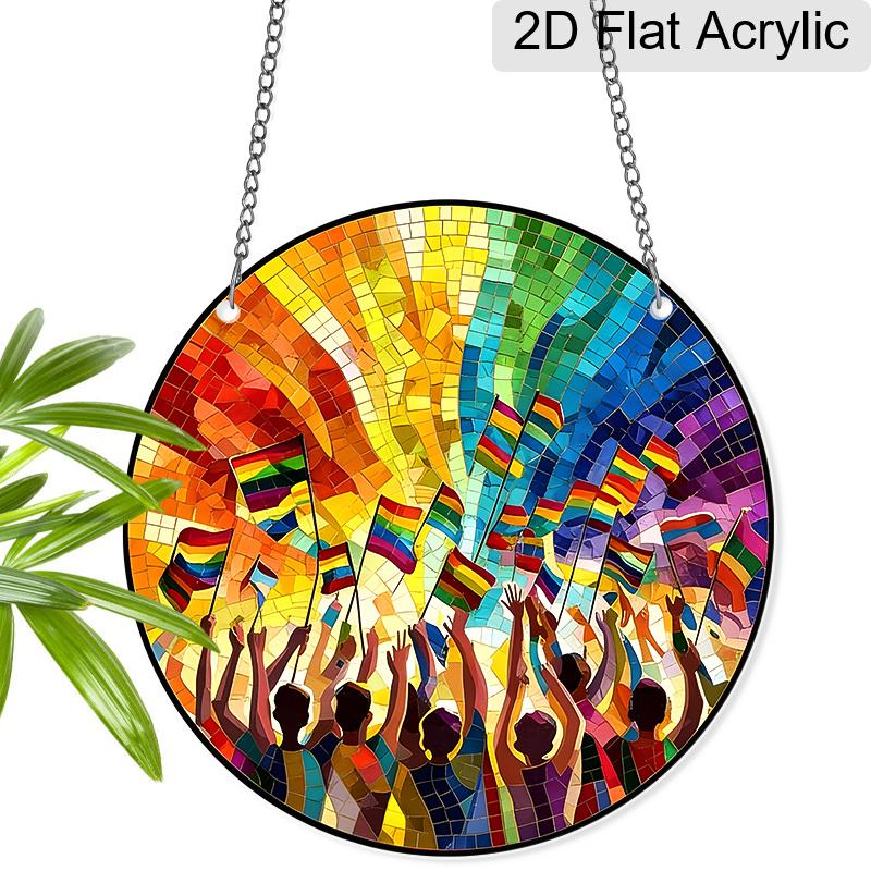 

Acrylic Rainbow Pride Suncatcher Stained Glass Effect Window Hanging Ornament Colorful Home Decor 20cm/7.87Inches