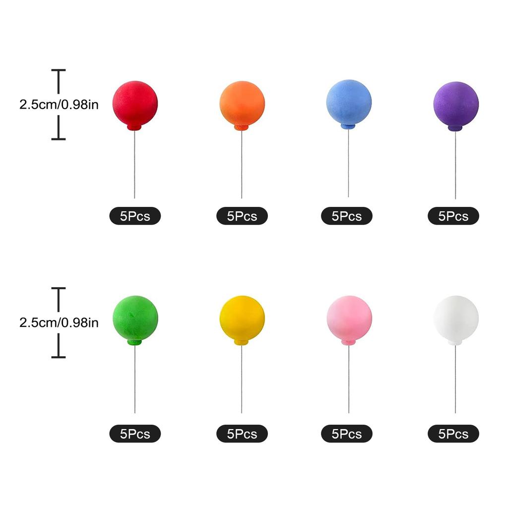 40 kusů mini balónkových ozdob na dorty Barevná duha Ozdoba na dort Kulaté hliněné kuličky Ozdoby na cupcaky pro narozeniny s duhovým jednorožcem