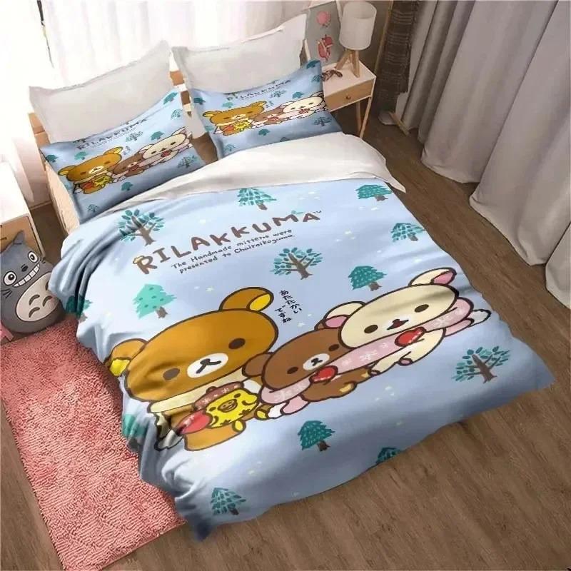 Cute Rilakkuma Bear Kawaii Bedding Set 3D Printed Suitable For Bedroom Duvet Cover Set With Pillowcases Kids Home Textile