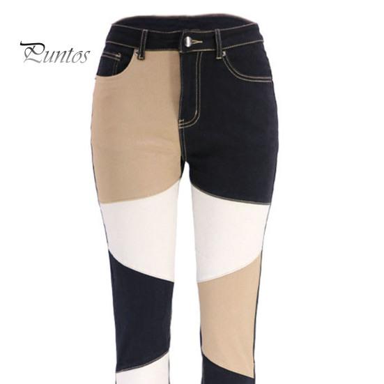Pencil Jeans Color Block Multi Pockets Button Zipper Fly Women Denim Pants Butt-lifting High Waist Trousers Streetwear
