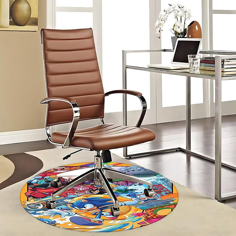 1pc Sonic the Hedgehog Anime Cartoon Design Round Carpet  Office Chair Mat, NonSlip Rug for Home Decor, Living Room, Bedroom