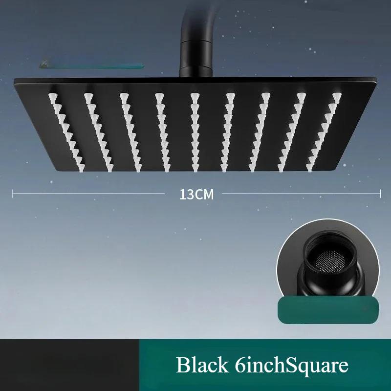 6/8 Inch Black Rainfall Shower Head Stainless Steel Rain ShowerHead Pressurized Big Panel Shower Nozzle Shower Accessories