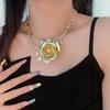 Luxury Metal Rose Necklace Coarse Neck Chain Exaggerated Flower Necklace  Women