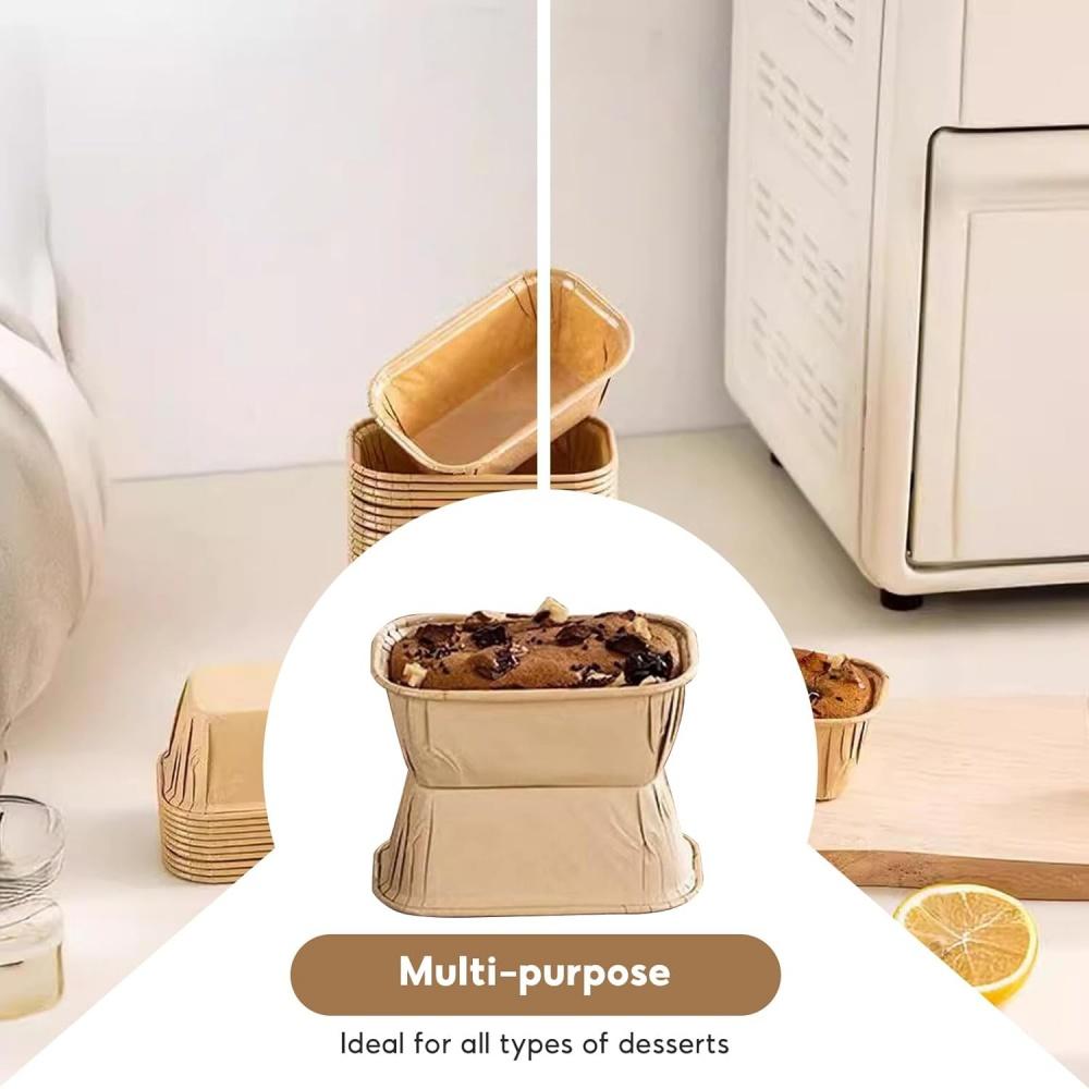 50pcs Disposable Cake Moulds, Rectangular Non-stick Paper Mini Baking Dish for Plumcake, Cakes, Bread (Brown)