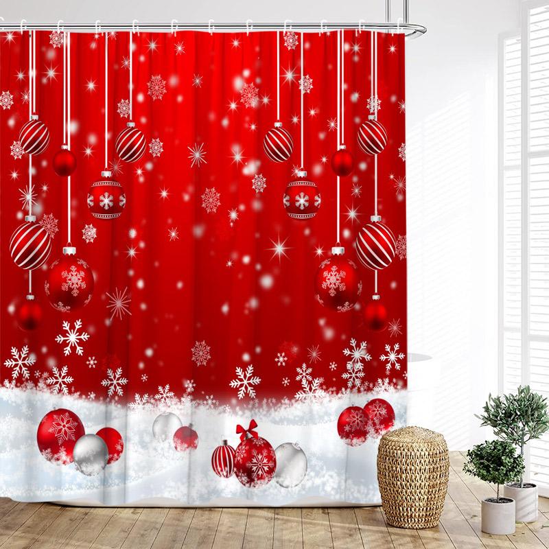 Forest Cute Snowman Shower Curtain Red Bird Berry Squirrel Winter Snow Christmas Bath Curtains Fabric Bathroom Decor with Hooks
