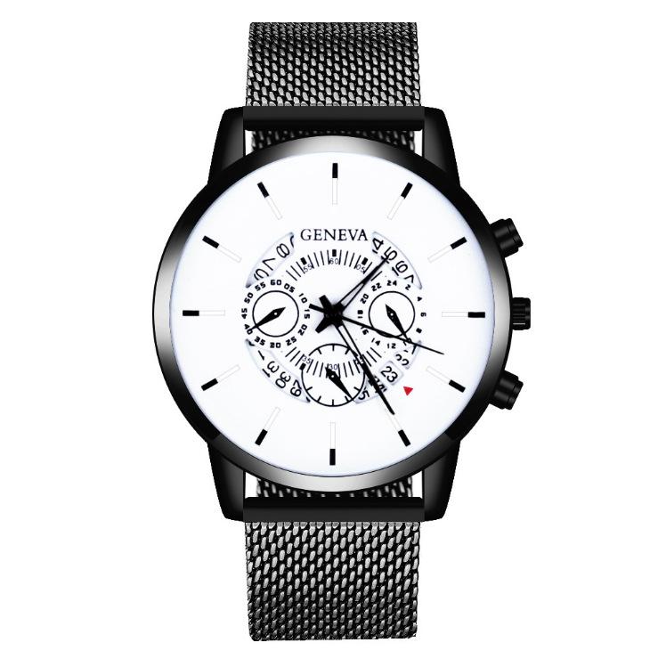 Versatile Three-Eye Calendar Watch Men'S Fashion Mesh Belt Quartz Watch
