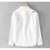 Chic Embroidered White Shirts for Men Spring and Summer Streetwear Youth New Casual Tops Pure Cotton Long Sleeve Shirt Korean Style Men Clothing
