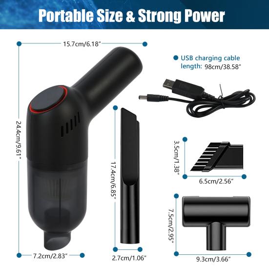 Handstaubsauger 120W 8000PA Tragbar Kabellos Wiederaufladbar Staub Haare Krümel