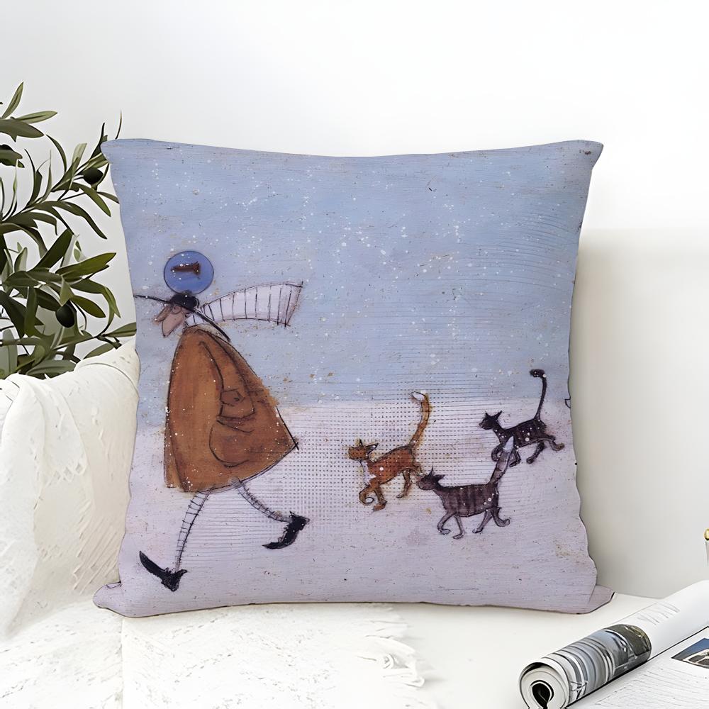 Pillow Case Cotton Linen Fabric Square Zipper Pillowcase Home Decorative Living Room Minimalist Art Style S-Sam Toft Art 2