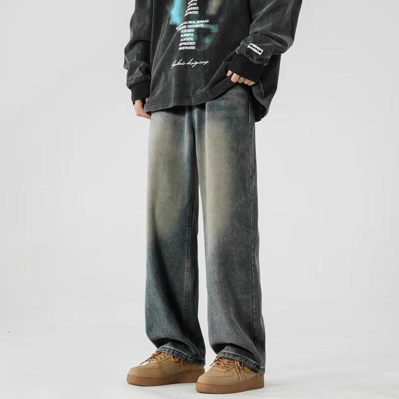 Dingfengbaoluo Men's K102 Loose Straight Leg Casual Jeans