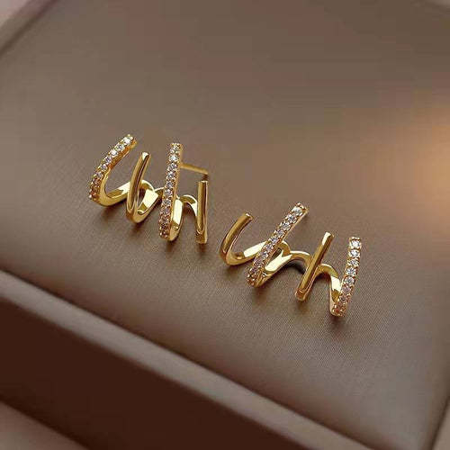 New Design Irregular U-shaped Gold Color Earrings for Women, Luxury Crystal Earring Wedding Party Jewelry Accessories