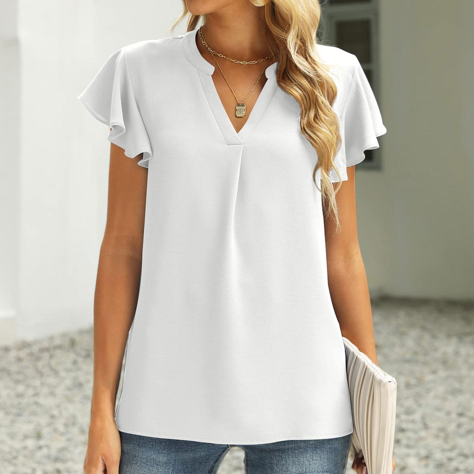 

Women s Fashion Color Casual Short Sleeve Stitching V-Neck Shirt Top XL білий