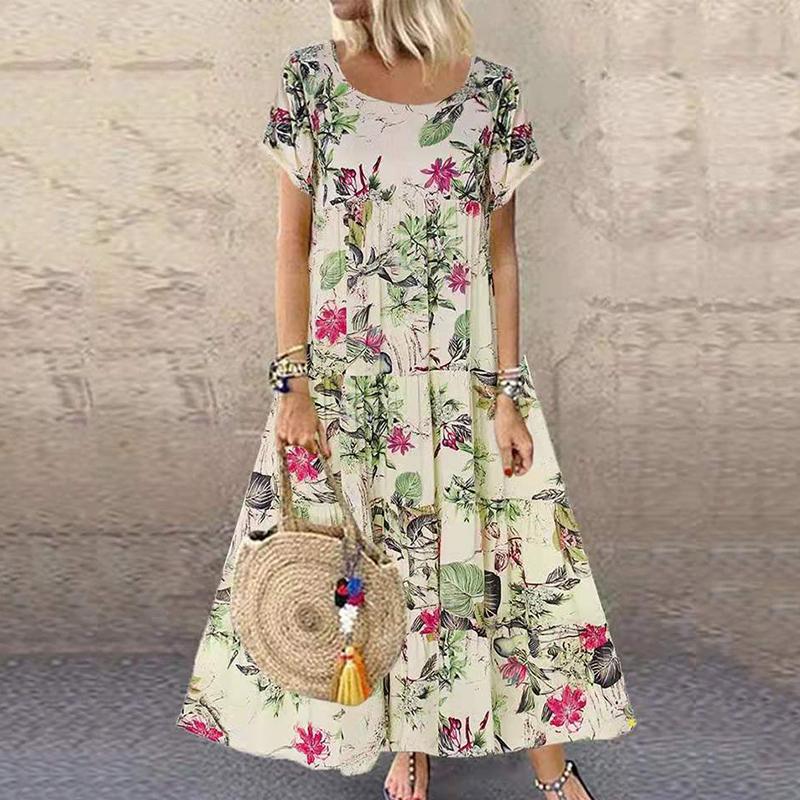 

Модное повседневное платье без рукавов с цветочным принтом, женское летнее платье с коротким рукавом, большие размеры, женское элегантное винтажное пляжное платье, женское 24221 5XL