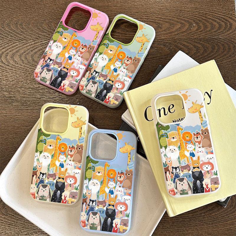 Cartoon Animal World for Apple 17promax mobile phone case iPhone16 skin feeling 14 matte 13 jelly 15