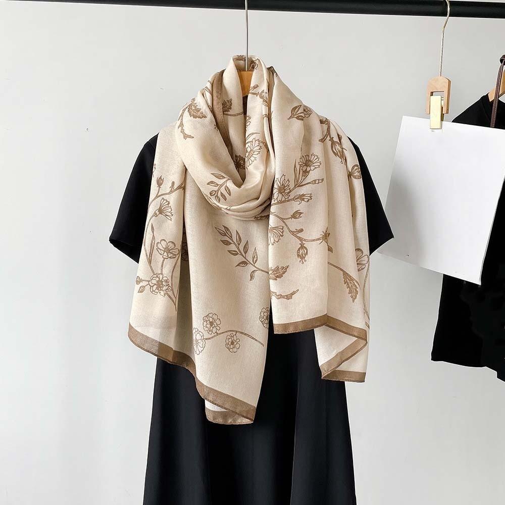 Long Thin Large Shawl Bird Patterned Sunscreen Headscarf Women Floral Scarf  Vacation