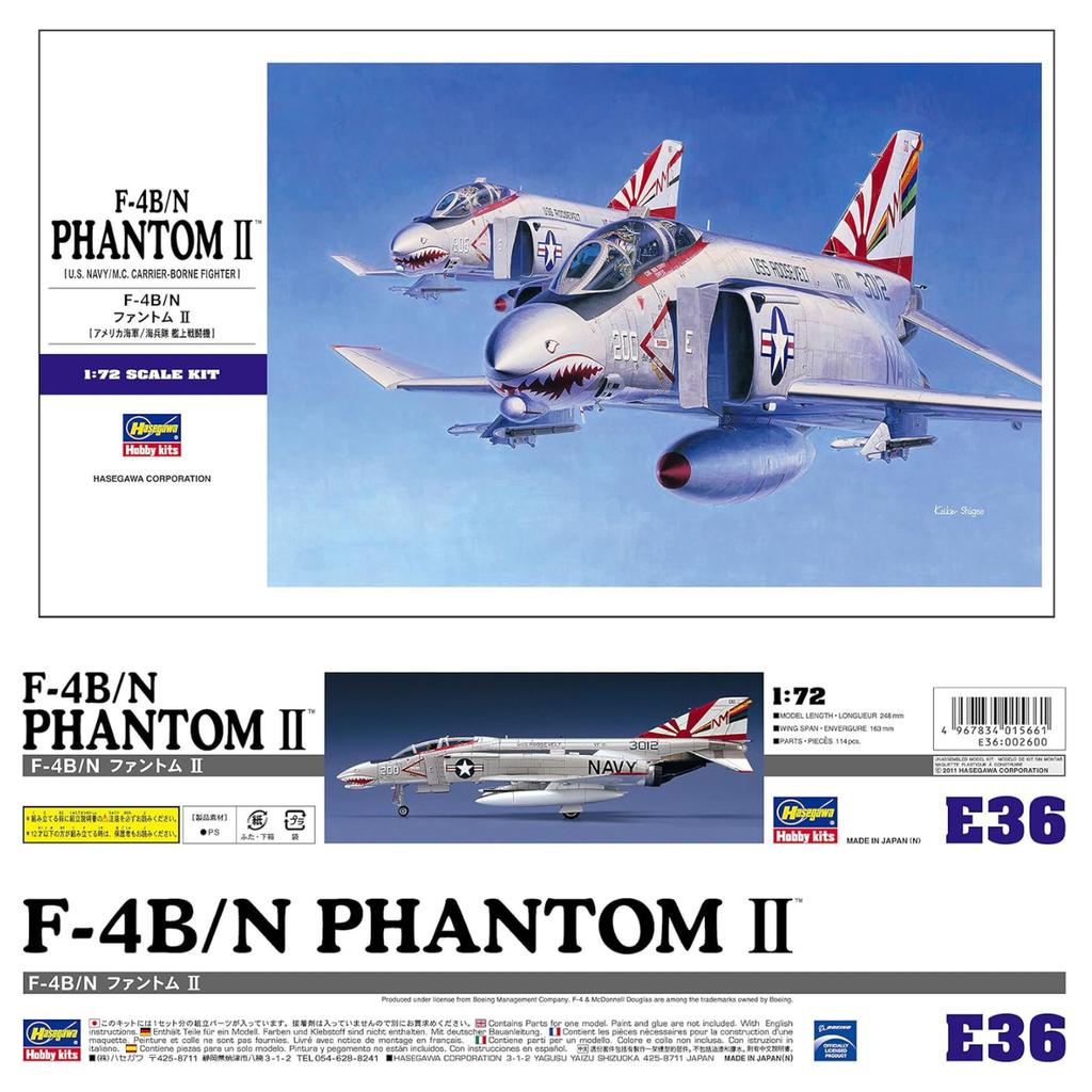 Hasegawa US Navy Phantom II Plastic Model Kit E36 1/72 F-4B/N