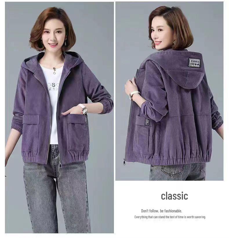 Cordjacke in Übergröße für Damen - Herbst/Winter Lockerer Schnitt, Stil für die Mitte des Lebens mit koreanischem Touch und vielseitiges Plus Samt Design