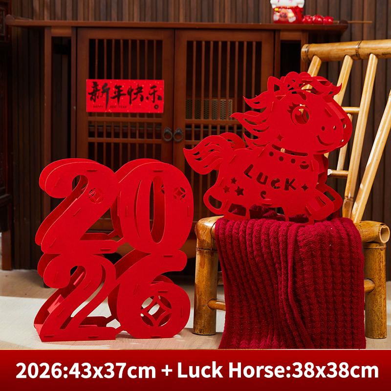 3D New Year Decorations Spring Festival Lucky Character Ornament Non-Woven Fabric Fu Word Horse Year Standing Decorations
