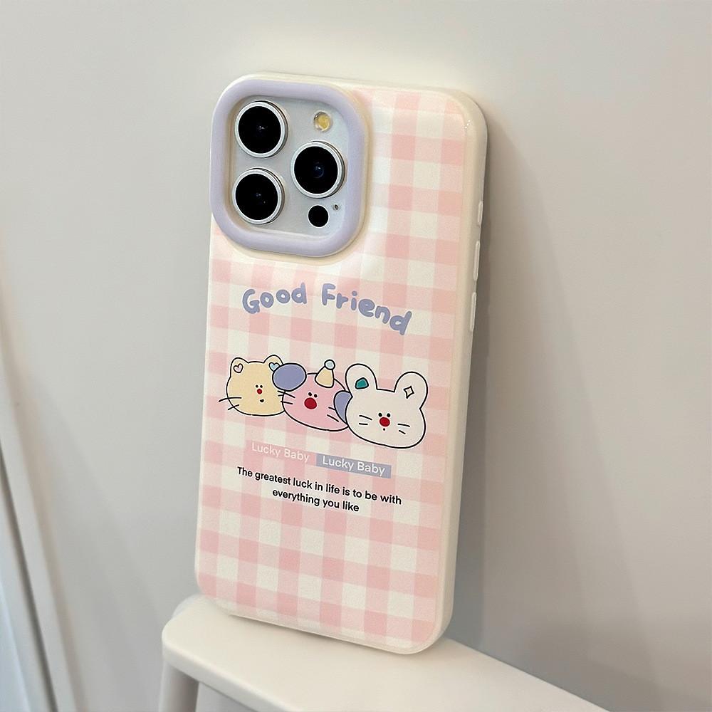 Plaid Pattern Cute Animal Phone Case Compatible and Suitable for iPhone15 14 13/12/11promax/xsmax/xr