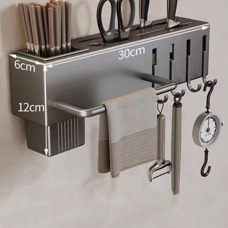 Wall-Mounted Thickened Knife Holder Punch-Free Kitchen Rack Multifunctional Chopstick Tube Knife and Utensil Holder Integrated